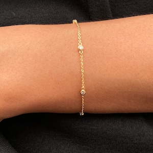 Solitaire Diamond Bracelet, Bezel Set Dainty Bracelet, Minimalist Bracelet Gift for Women, Graduation Gifts