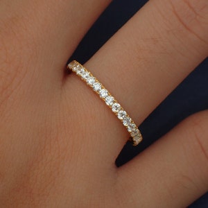 1.5mm Moissanite Wedding Band / Half Eternity Pave Wedding Ring / Ladies Wedding Band in 14k Yellow Gold / White and Rose Gold