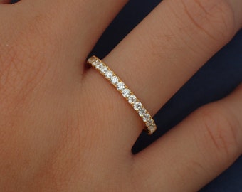 1/2 Ctw Diamond Wedding Band, 14k Solid Gold Full Eternity Band, Pave Set Stackable Band, 1.8mm Diamond Band