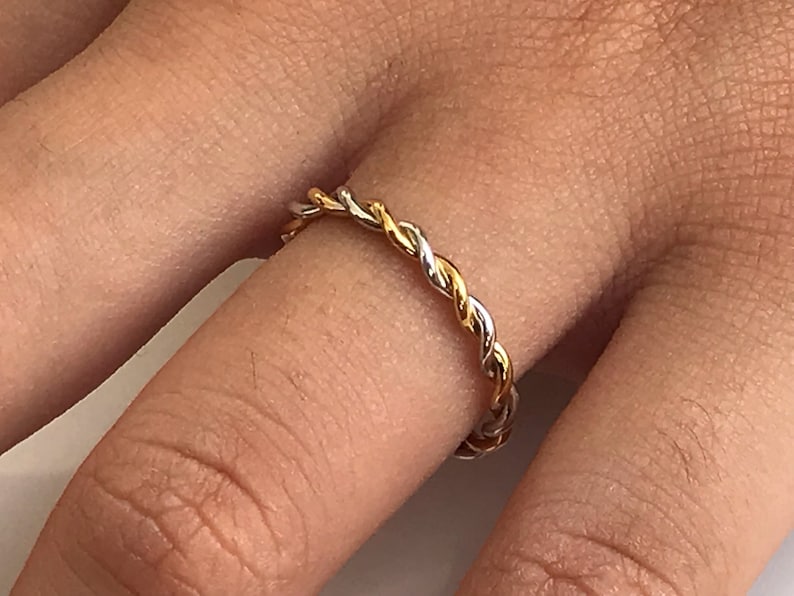 2.0 MM Twist Infinity Ring, 14k Solid Gold Two Tone Ring, Twisted Skinny Wedding Band, Thin Dainty Band, Rope Infinity Band image 2