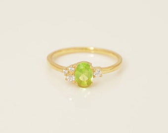 Cluster Peridot Engagement Ring, August Birthstone Ring, Cluster Wedding Ring, Bridal Promise Ring, Anniversary Ring