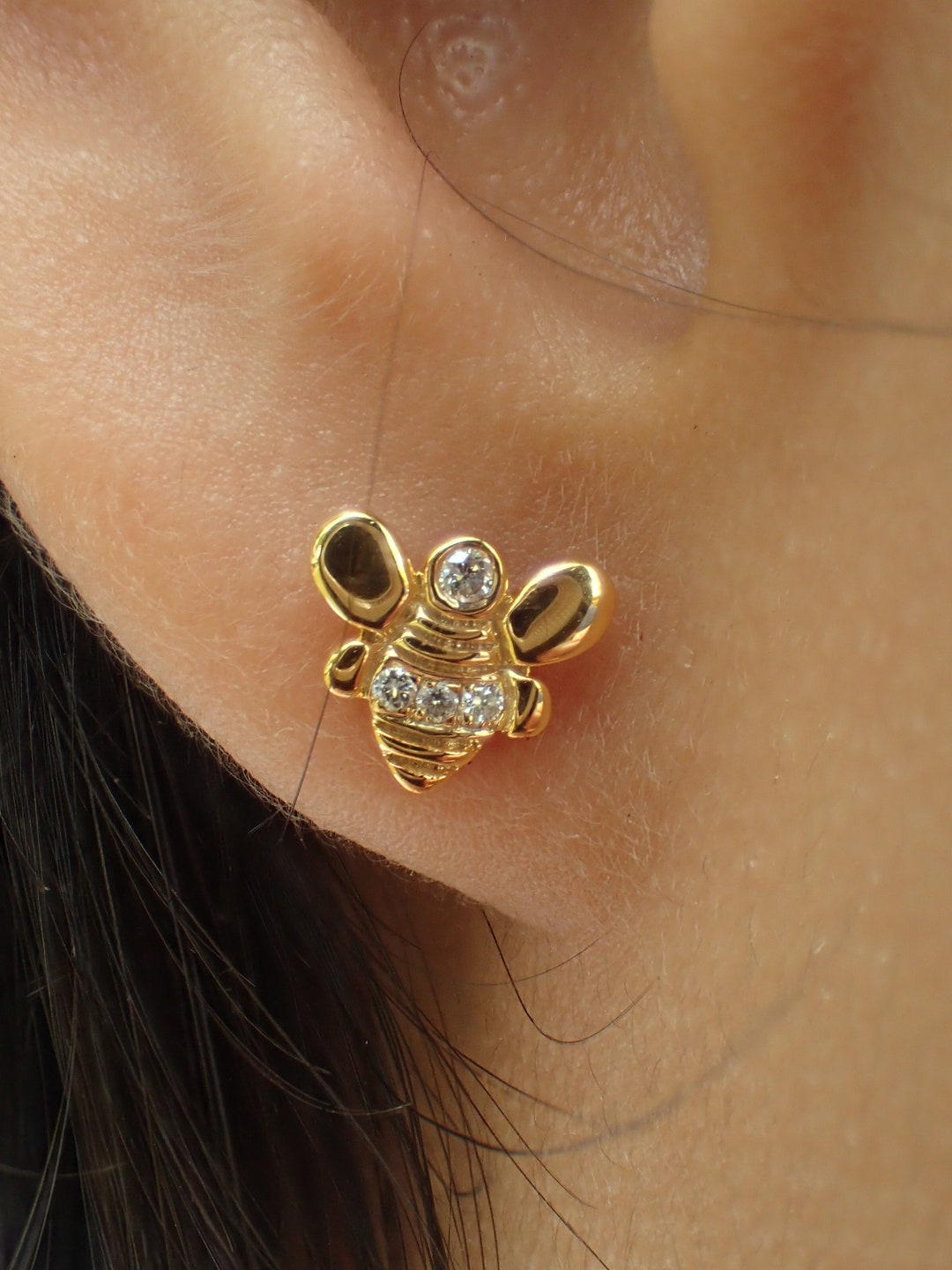 Buy Honey Bee Gold Earrings, Gorgeous Pair of Bumble Bee, 14k Solid Gold  With White Sapphires, Tiny Bee Earrings, Stud Post Earrings Online in India 