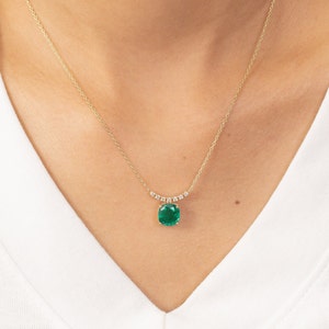Emerald Solitaire Necklace, Prong Set Pendant Necklace, May Birthstone Gift, Dainty Emerald Necklace, Bridesmaid Jewelry