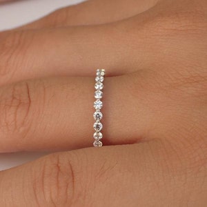 ON SALE Single Prong Ring, 2.0mm Half Eternity Diamond Wedding Band, Diamond Stackable Band, Floating Bubble Prong Diamond Ring image 3