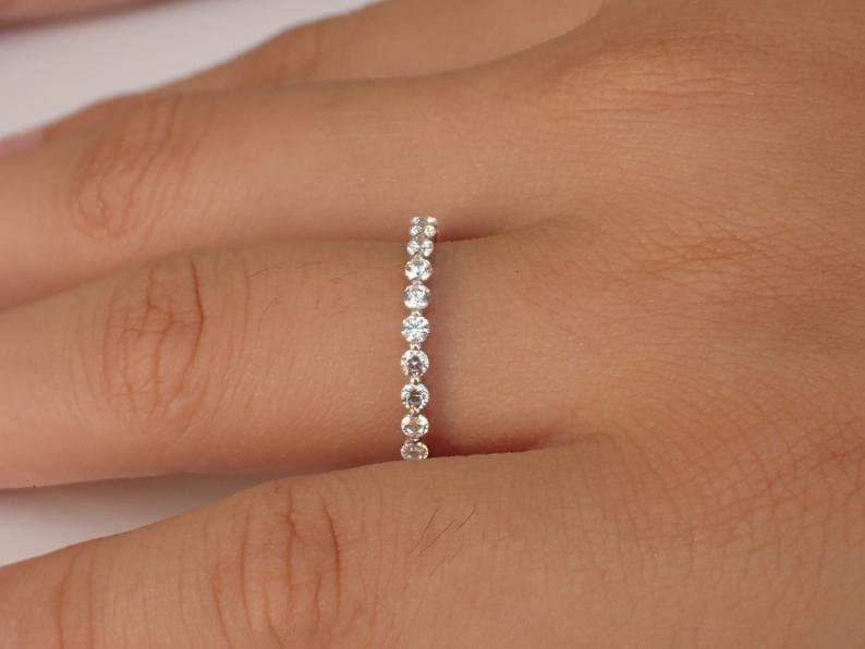 2.0 MM Single Prong Wedding Band / Floating Bubble Prong Stackable Band / Diamond Wedding Band / Matching Band Gift for Her