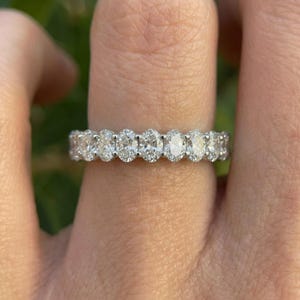 2.1CT Oval Diamond Wedding Band, Shared Prong Diamond Wedding Ring, Almost Eternity Ring, Classic  Stackable Band