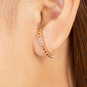 Ear Lobe Garnet Cuff Earrings, Suspender Earrings, Dainty stud lobe cuff, January Birthstones