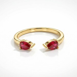 Open geboortesteenring, 14K massief gouden open manchetring, gepersonaliseerde edelsteenring, dubbele geboortesteenring, ring met open opening