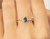 7x5 MM Pear Cut Aquamarine Engagement Ring, Twisted Bezel Set Solitaire Ring, March Birthstones Gift, Wedding Band for Women