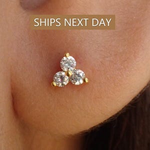 Trinity Stud Earrings / Three Stones Minimalist Earrings / Diamonds Stud Earrings / Cluster Earrings Gift for Her