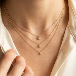 Solitaire Diamond Necklace in 14k Gold / Dainty Diamond Necklace / Bezel Diamond Necklace / Everyday Necklace image 3