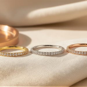 Fishtail Diamond Wedding Band / Full Eternity Band in 14k Solid Gold / Thin Dainty Stackable Band image 7