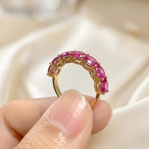 Pink Tourmaline Wedding Band 3.50ctw Round Cut 7 Stone Anniversary Ring Pink Gemstone Eternity Band October Birthstone image 9