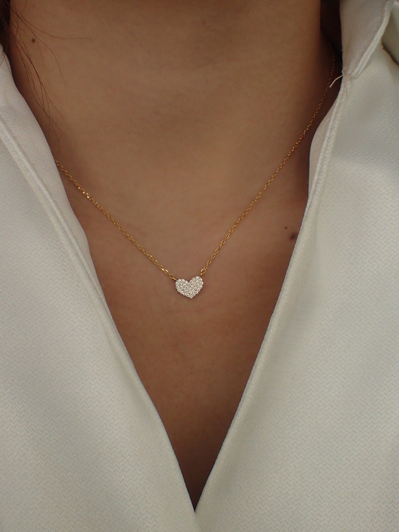 Heart Necklace / Tiny Heart Charm / 925 Sterling Silver Dainty Heart Necklace / Diamond Necklace image 5