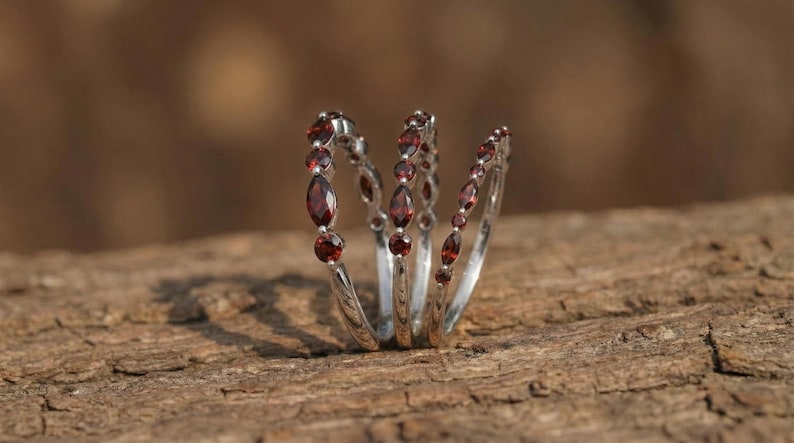 Dainty Garnet Eternity Ring | 14K Gold Stacking Band | January Birthstone Marquise & Round Red Gemstone Delicate Wedding Anniversary Gift image 18
