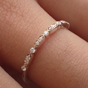 Art Deco Square Band, Solid Gold Half Eternity Diamond Wedding Band, Delicate Art Deco Band, Art Deco Platinum Band