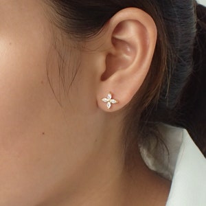 Marquise Stud Earrings / Marquise Cut Diamond Earrings / Minimalist Flower Earrings / Floral Studs / Wedding Gift image 3