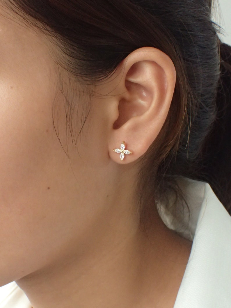 Marquise Stud Earrings / Marquise Cut Diamond Earrings / Minimalist Flower Earrings / Floral Studs / Wedding Gift image 3