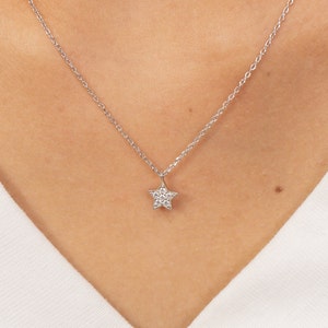 Diamond Star Necklace, Small Star Charm Pendant Necklace, Dainty Diamond Necklace, Layering Necklace for Women