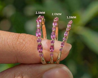 Delicate Pink Tourmaline Eternity Band Ring, 14K Solid Gold Marquise & Round Gemstone Stacking Ring, October Birthstone Jewelry Gift for Her