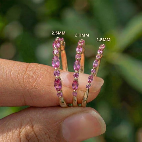 Delicate Pink Tourmaline Eternity Band Ring | 14K Gold Marquise & Round Gemstone Stacking Ring | October Birthstone Gift for Her