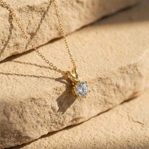 Dainty Gold Moissanite Solitaire Necklace | Brilliant Round Moissanite Pendant | Elegant Everyday Jewelry | Anniversary Gift for Her image 5