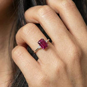 1.75ct Ruby Ring, Emerald Cut Ruby Ring, 14K Gold Statement Ring, Certified Stone Ring, July Birthstone image 7