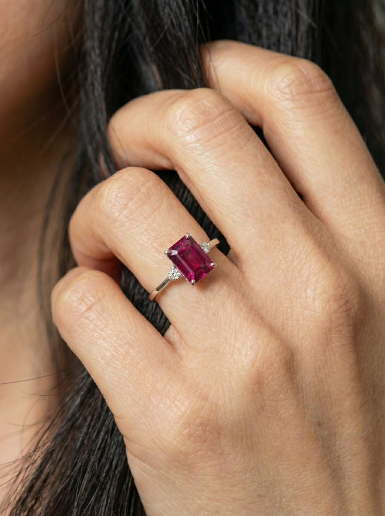 1.75ct Ruby Ring, Emerald Cut Ruby Ring, 14K Gold Statement Ring, Certified Stone Ring, July Birthstone image 7