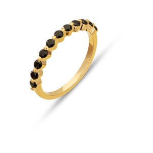 2.0 mm Black Diamonds Wedding Band, Half Eternity Single Prong Stackable Ring, Anniversary Ring Gift for Her