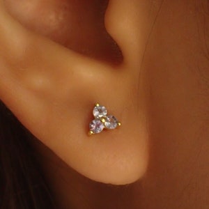 Tanzanite Earrings / Trio Stud Earrings / December Birthstones / Three Stone Earrings / Minimalist Earrings / Bridesmaid Gifts