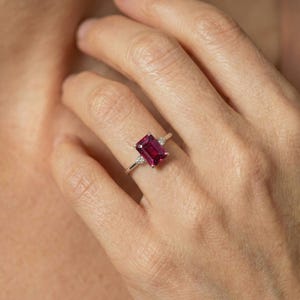 1.75ct Ruby Ring, Emerald Cut Ruby Ring, 14K Gold Statement Ring, Certified Stone Ring, July Birthstone image 3