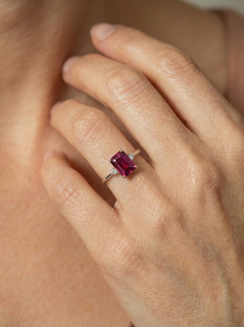 1.75ct Ruby Ring, Emerald Cut Ruby Ring, 14K Gold Statement Ring, Certified Stone Ring, July Birthstone image 3