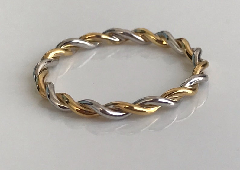 2.0 MM Twist Infinity Ring, 14k Solid Gold Two Tone Ring, Twisted Skinny Wedding Band, Thin Dainty Band, Rope Infinity Band image 5