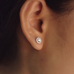 Minimalist Halo Stud Earrings / Diamonds Halo Earrings / Minimalist Earrings / Classic Earrings / Bridesmaid Gift image 4