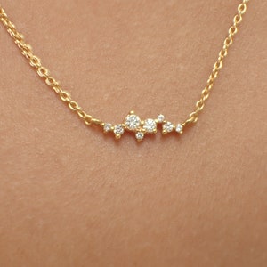 White Sapphire Cluster Necklace / Delicate Layering Necklace Gifts for Her / Dainty Necklace image 2