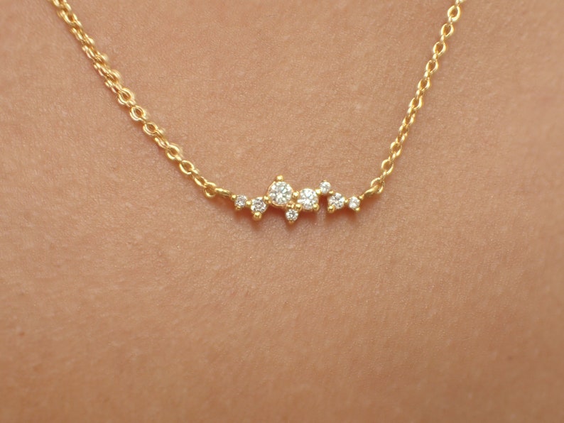 White Sapphire Cluster Necklace / Delicate Layering Necklace Gifts for Her / Dainty Necklace image 2