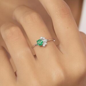 Emerald Engagement Ring, May Birthstone Ring, Fancy Ring Gift for Her, Bezel Set Cluster Ring, Anniversary Ring Gift for Her