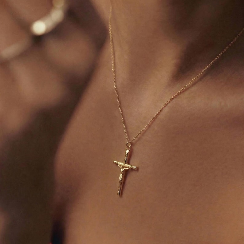 Crucifix Cross Necklace, Crucifix Pendant Necklace, Minimalist Cross Jewelry for Women, Religious Necklace, Christmas Jewelry Gift image 13
