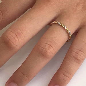 2.0 MM Twist Infinity Ring, 14k Solid Gold Two Tone Ring, Twisted Skinny Wedding Band, Thin Dainty Band, Rope Infinity Band image 6