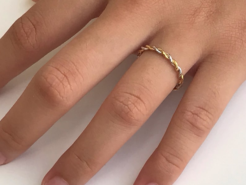 2.0 MM Twist Infinity Ring, 14k Solid Gold Two Tone Ring, Twisted Skinny Wedding Band, Thin Dainty Band, Rope Infinity Band image 6