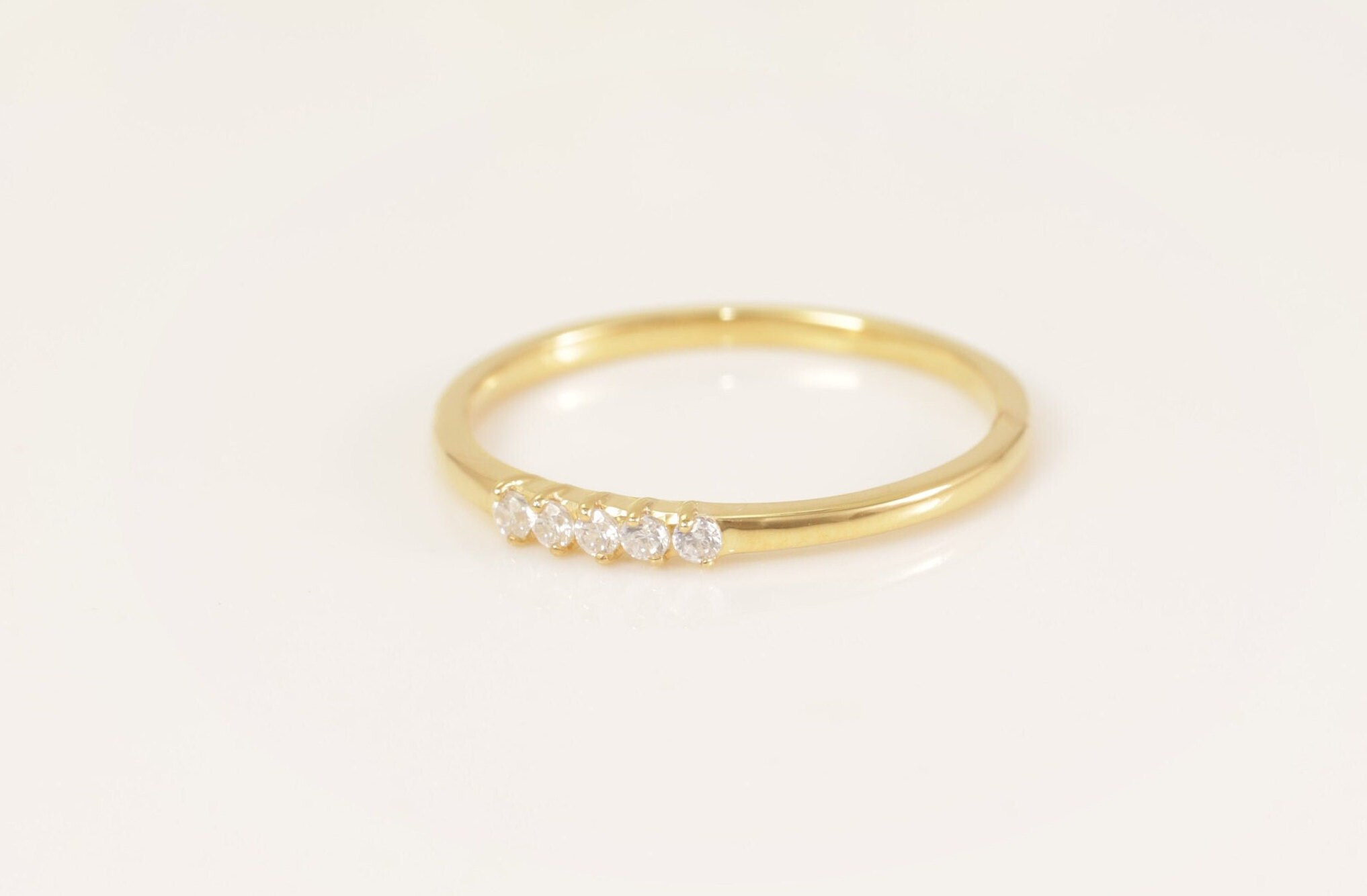 5 Stone Diamond Wedding Band, April Birthstone Ring, 14k