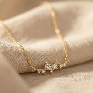 Cluster Sapphire Necklace Gift for Her, 14Solid Gold Cluster Necklace, Rope Chain Gold Necklace Gift for Her image 4