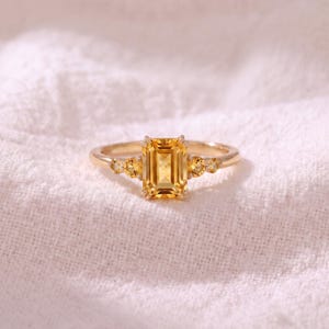 Smaragd Citrin Gold Ring | Zierliche Gelber Edelstein Verlobungsring | Versprechen Ring für Sie | November Geburtsstein Schmuck