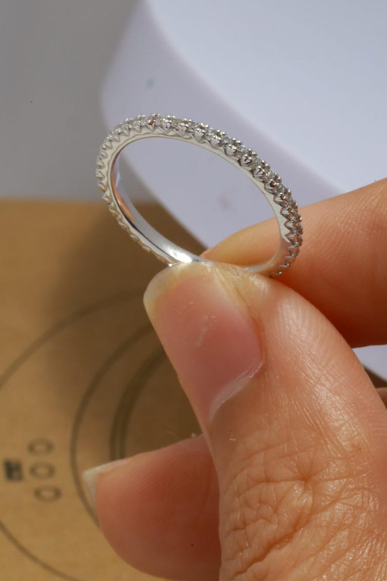 Fishtail Diamond Wedding Band / Full Eternity Band in 14k Solid Gold / Thin Dainty Stackable Band image 2
