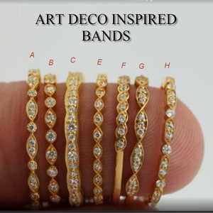 Art Deco Vintage Wedding Band / Round and Marquise Band / Half Eternity Stackable Band in Sterling Silver