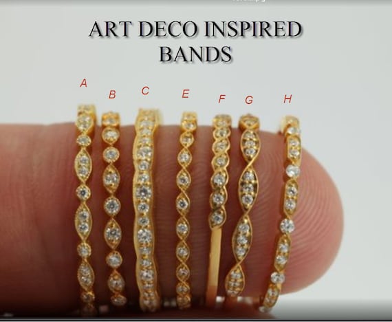 10k Vintage Inspired Art Deco Bands All Shapes White Sapphire - On Sale - Half Eternity Bands