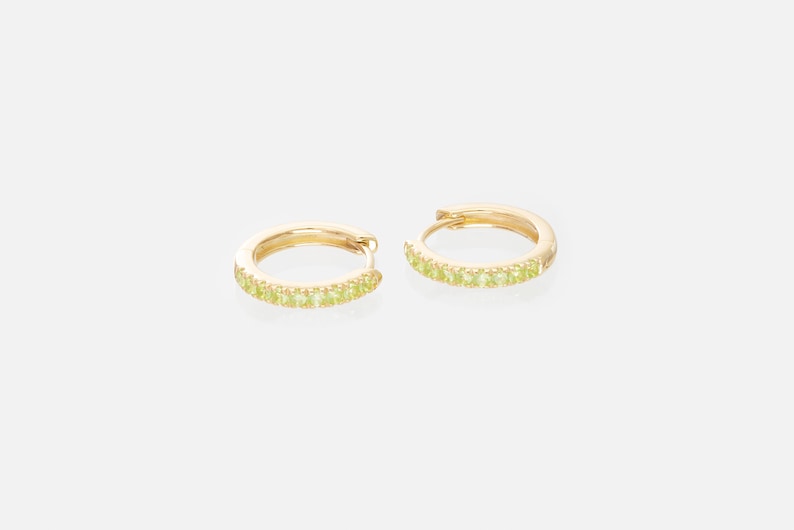 Peridot Hoop Earrings, August Birthstone Gifts, Huggies Hoop Earrings, Minimal Hoop Earrings image 4