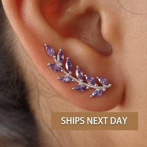 Amethyst Earring Climber / Ear Crawlers Earrings / Marquise Ear Climber Earrings / Bridesmaid Gift / February Birthstones / In Stock