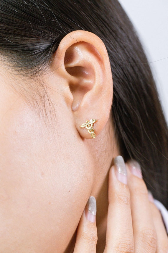 Caduceus Medical Symbol Stud Earrings