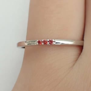 3 Stone Red Ruby Ring, Solid Gold Ruby Band, Stackable Ruby Ring, 3 Stacking Red Ruby Ring, Tiny Red Stones Ring